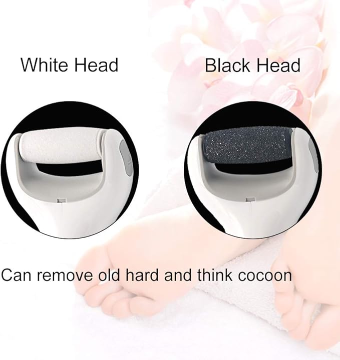 BOMPOW Electric Foot Scrubber Foot File Hard Skin Remover Pedicure Tools Electronic Callus kit for Cracked Heels and Dead Skin with 2 Roller Heads, White