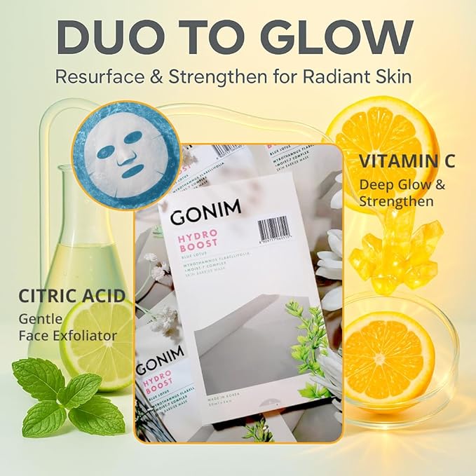 GONIM Face Mask Korean Skin Care with Hyaluronic Acid Serum, Collagen Activation, Vitamin C-Face Masks Skincare Hydration, Moisturizing Sheet Mask, Travel Essentials, Korean Face Mask 30ml x5pcs