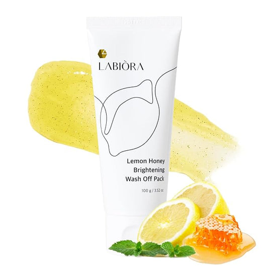Lemon Honey Face Mask Wash-Off Pack & Scrub — 5-Minute, Exfoliating, Hydrating, Gentle for Sensitive Skin, with Manuka Honey & Lemon Extract, 3.52 oz (100 g)