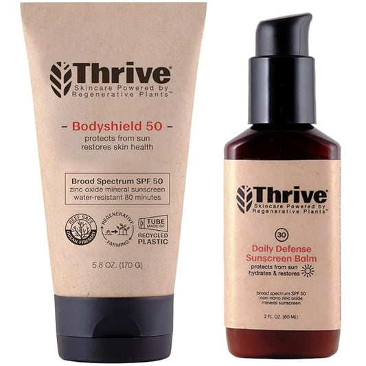 Thrive Natural Care Moisturizing Mineral Face Sunscreen SPF 30 & Water Resistant Reef Safe Body Sunscreen SPF 50 Bundle - Broad Spectrum Zinc Oxide Sunblock, Vegan