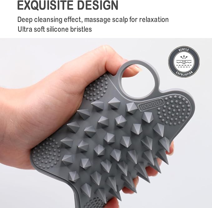 LUCKSTELLA 2 in 1 Silicone Body Scrubber, Food-Grade Silicone Body Brush for Shower, Gentle Exfoliating and Lather Well, Gentle Scrubber for Sensitive Skin, Easy-to-Clean(Coffee,1-Pack)