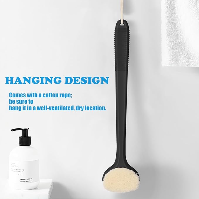 VANZAVANZU Back Scrubber for Shower, Bath Brush with 17-Inch Long Anti-Slip Handle, Wet and Dry Brushing Body Brush for Body Cleansing, Back Brush for Men and Women (Black)