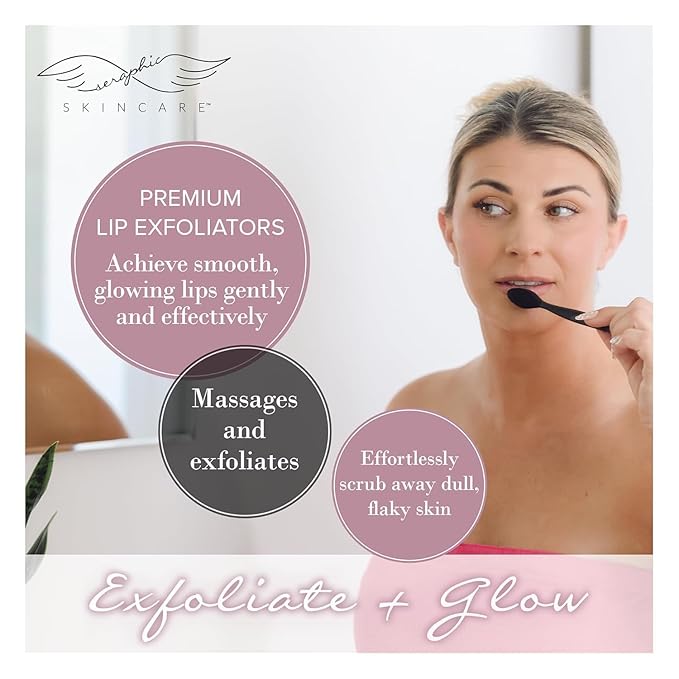 Seraphic Skincare Lip Exfoliator - Dual Sided BPA-Free Silicone Lip Scrubber with Wheat Straw Handles - For Soft Lips, Dead Skin Removal & Lip Mask Application - Pore Cleaning Brush For Lips (3 Pack)