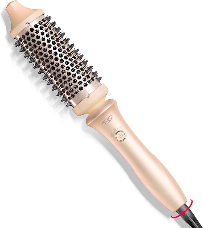 TYMO Thermal Brush Curling Brush - STYLUX 1.7 Inch Blowout Volumizer with Flexi-Fit for Hair Straightening, Heated Round Styler Tool, Hair Straightener and Curler 2 in 1, Dual Voltage, Pink