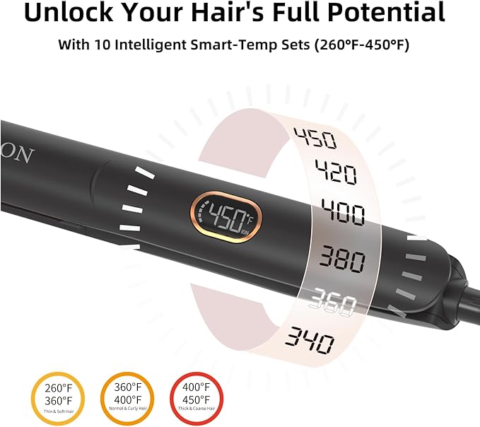 Flat Iron Hair Straightener and Curler 2 in 1, Professional 3D Floating Ceramic Plates with Travel Dual Voltage, Negative Ion, LED Display & Auto Shut-Off for Smooth, Shiny, Frizz-Free Hair