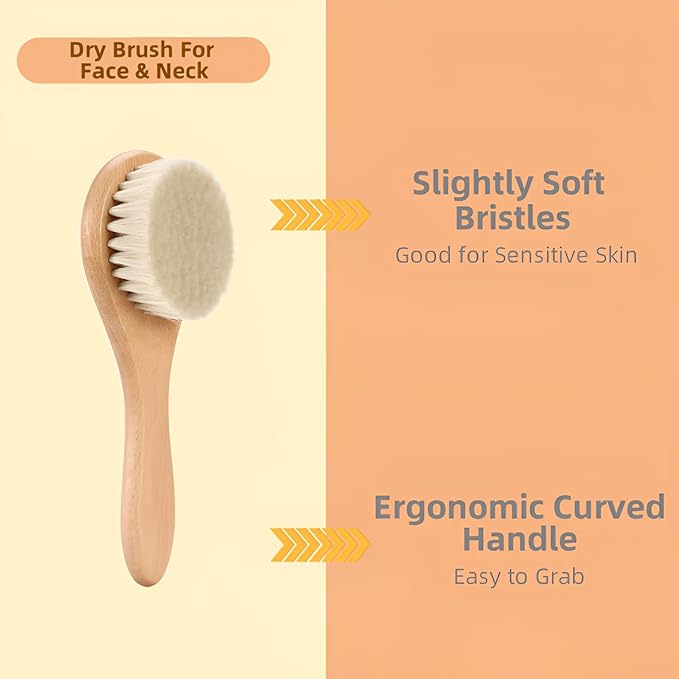 Dry Brushing Set - Natural Boar Bristle Body & Face Brush +Dry Skin Exfoliating Scrubber +Wood Therapy Massage Tool for Gua Sha Anti-Cellulite (4 Pack)