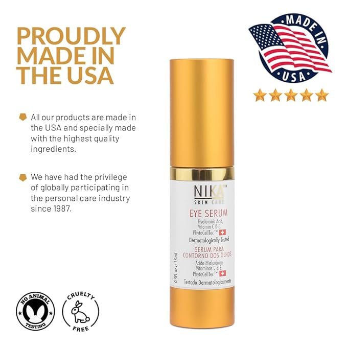 NIKA SKIN CARE - Eye Serum with Vitamin C & E, Hyaluronic Acid, Caffeine, and Swiss Apple Stem Cells - Day & Night