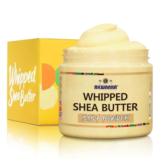 AKWAABA Whipped Shea Body Butter (Baby Powder Scent) - Moisturizes, Glows & Softens Skin | Natural Raw Shea Butter | For Dry Skin | 12 oz / 340 g