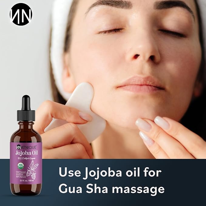 Natnique Organic Jojoba Oil 2oz – Nail Brush Included – USDA Certified, Cold Pressed, Unrefined & Hexane-Free – Pure Moisturizer for Hair, Face, Skin, Beard, Scalp, Nails & Cuticles – Natural Care