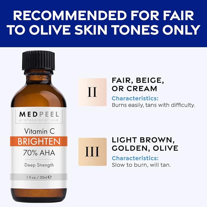 Medpeel 70% AHA & Vitamin C Brightening Essential Chemical Peel at Home Kit, Includes Peel, Prep, Neutralizer, Deep Strength Professional Grade Chemical Face Peel, Reduces Age Spots, 1oz/30ml