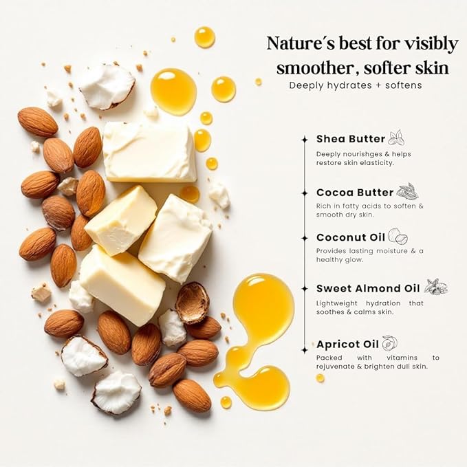 SILK + NOIR Whipped Body Cream | Moisturizing Body Cream For Glowing Skin | Hydrating, Non-Greasy Glow | Shea Butter, Cocoa Butter, Coconut Oil | Cocoa Butter + Cashmere, 8oz