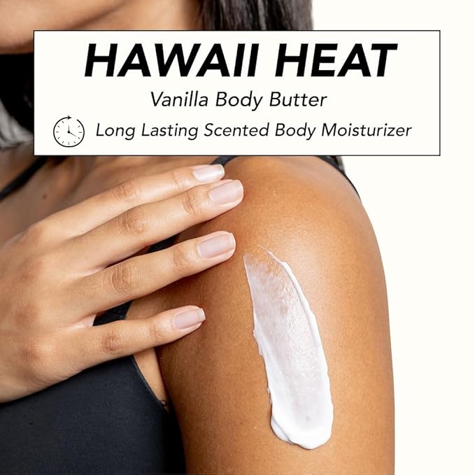 Holler And Glow Hawaii Heat Vanilla Body Butter, Body Butter For Women, Smells Good, Body Lotion For Extremely Dry Skin, Moisturizing, Nourishing, Shea Butter, Peony, Amber Scented, 5.29 Oz