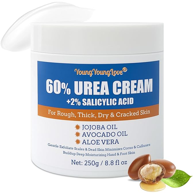 Urea Cream 60 percent for Feet Maximum Strength with 2% Salicylic Acid for Dry Cracked, Soothes and Softens Foot Hands Elbows Knees Heels, Remove Calluses Deep Moistrizing with Aloe Vera, 8.8 oz