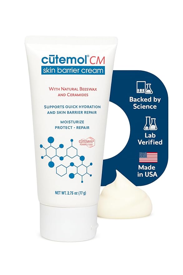 Cutemol CM Emollient Cream - Natural Beeswax & Ceramides for Dry, Damaged Skin (2.75 oz)