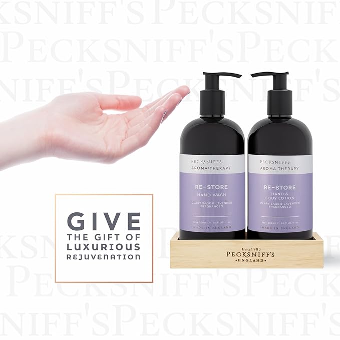 Pecksniffs Moisturizing Hand Wash and Hand & Body Lotion Caddy Set - Aroma:Therapy Re-Store, 500 ml/16.9 fl oz