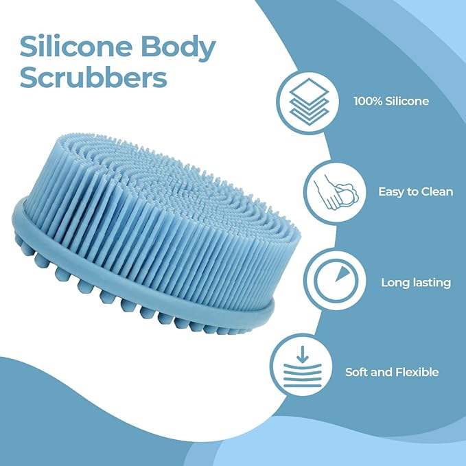 Silicone Body Scrubber - Dual-Sided for Scrubbing & Massaging, Exfoliating Body Scrubber Loofah for Women (Blue)