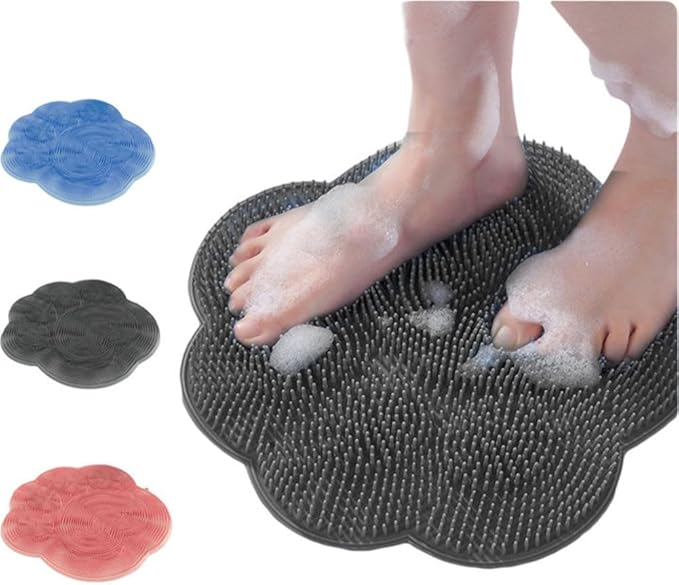 Silicone Shower Foot Scrubber Mat, 2025 New Wall Mounted Foot Back Cleaning Pad Back Washer Exfoliating Bath Wash Pad, Upgrade Shower Foot Back Scrubber Massage Pad (Grey)