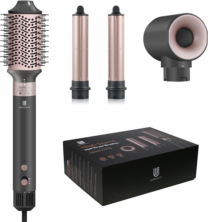 Hair Dryer Brush Air Styler: High Speed Blow Dryers Hair Styling Tool Set with 1 1/4 Inch Curling Iron Hot Airflow Auto Wrap Curler, Negative Ionic for Fast Drying Curling Volumizing Smoothing Gold