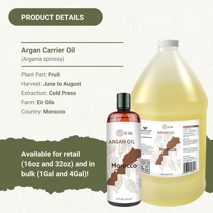 Argan Oil for Hair Growth Oil 4 Gallon (Aceite de Argan) - 100% Pure Cold Pressed Moroccan Oils - Suitable for Colored & Damaged Hair, Face, Body Oils, Nail & Scalp