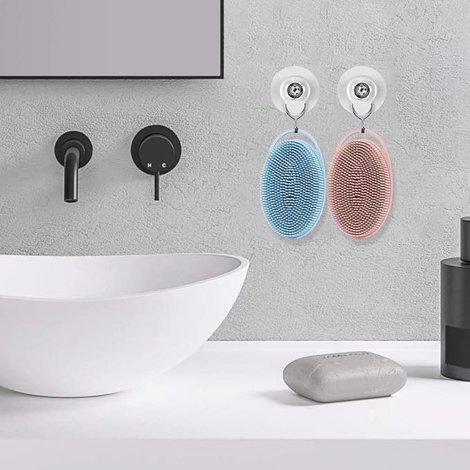 Soft Silicone Body Scrubber 2 PCS Silicone Body Shower, Silicone Loofah 2 in 1 Bath and Shampoo Brush, Body Scrubber Shower Cleaning Exfoliating Use for Sensitive Skin, Lather Well(Pink and Blue)