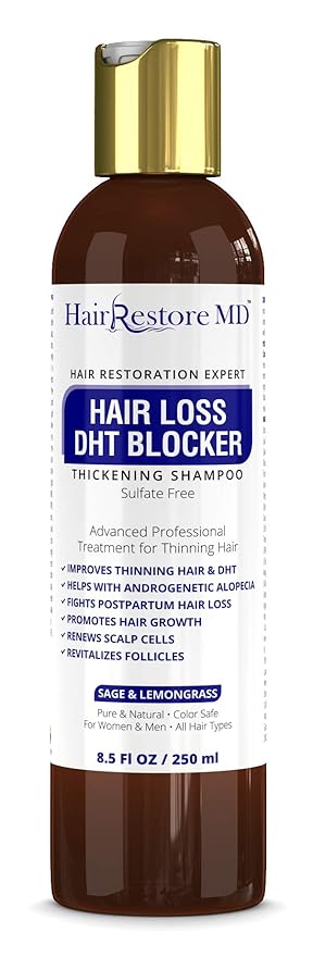 Hair Loss DHT Blocker Shampoo with Sage & Lemongrass, Biotin Volumizing Caffeine Shampoo for Hair Regrowth and Thickness, Sulfate-Free for Men & Women