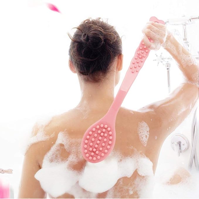 QiCheng&LYS long handle bath brush, soft and comfortable massage brush bath brush - 14 inches (green and Pink)