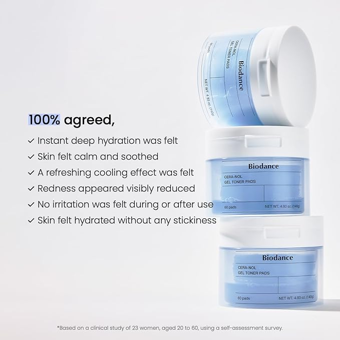 Biodance Cera-NOL Gel Toner Pads, Deep Hydrating & Soothing Toner Pads for Sensitive Skin, Redness Reducing & Comfort Mositurizing, Korean Skincare, Stocking Stuffersㅣ4.93 fl.oz.(140g)*60Pads