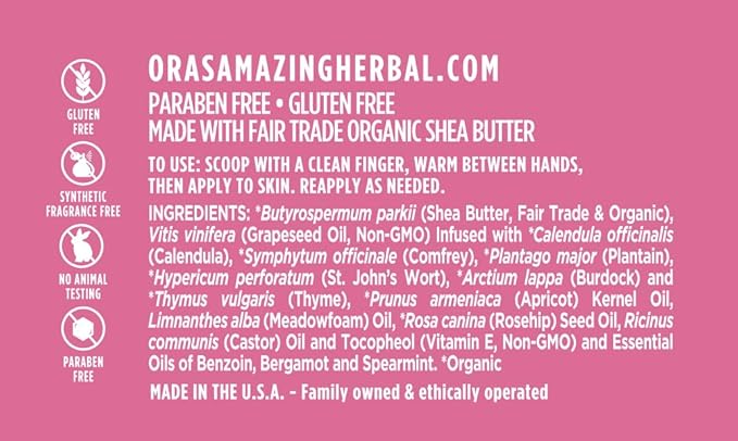 Ora's Amazing Herbal Ultra Healing Body Butter, Intensive Moisturizer For Dry Skin, Spearmint & Bergamot Essential Oil, 1 oz, Peppermint Field Scent