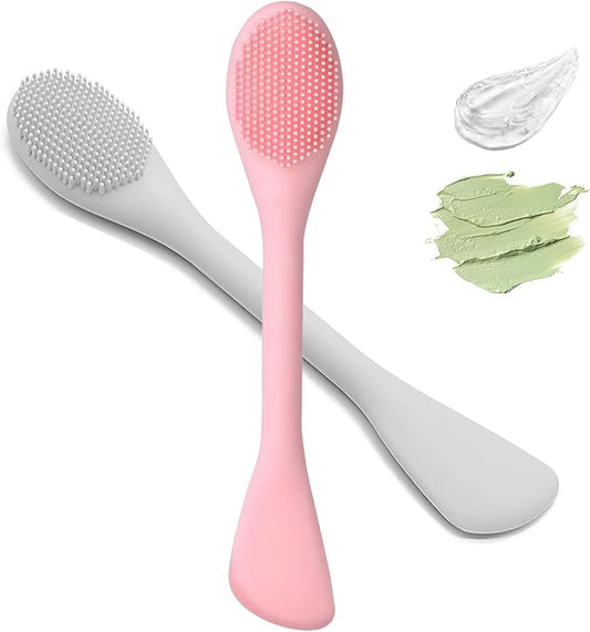Silicone Facial Mask Applicator Face Masks Skincare Brush Facial Scrubber Double-Head Lotion Spatula Scoop for Makeup,Foundation,Cream,Lotion,Moisturizer,Gel,Peel,Mud Masks (Grey+Pink)