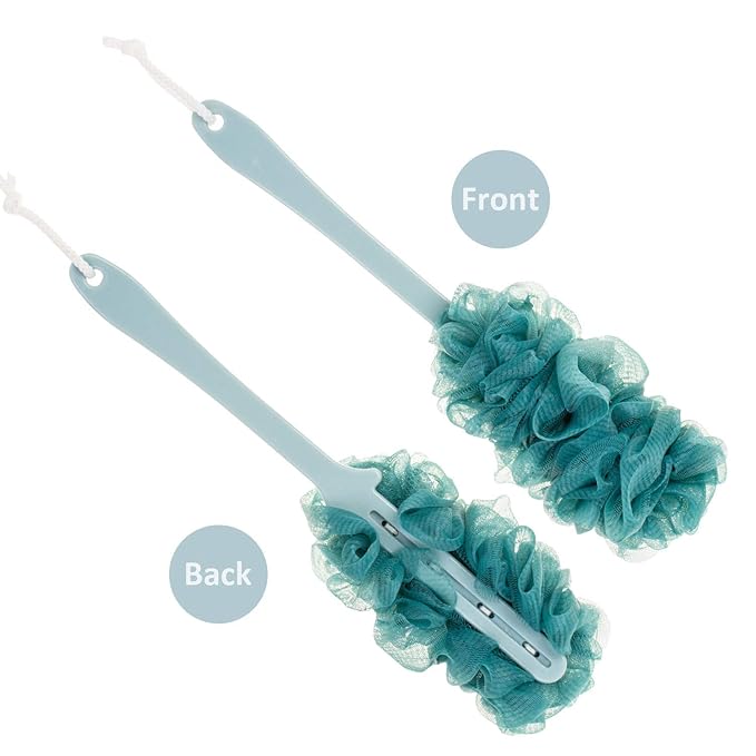 Back Scrubber for Shower, Loofah Long Handle Bath Body Brush, Soft Nylon Mesh Sponge On a Stick for Shower Men Women Kids Elderly, Exfoliating Scrub Cleaning Luffa for All Kinds of Skin(Blue)