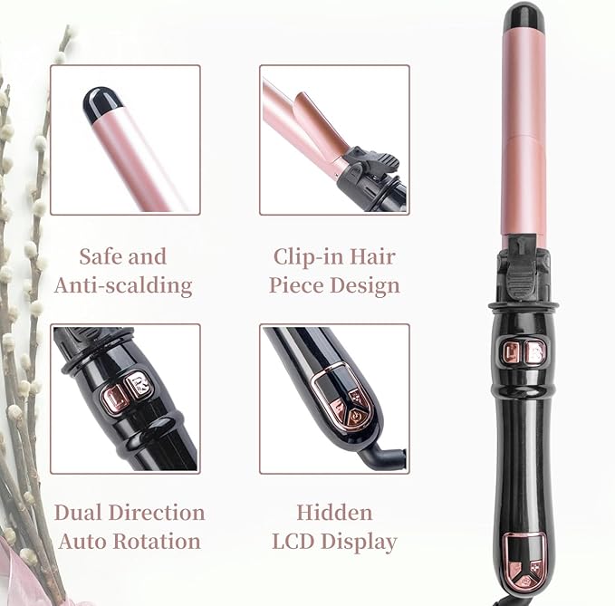 1.1 inch Automatic Curling Wand Rotating Curling Iron for Long Short Hair, Automatic Hair Curler with LED Display, Professional Hair Styling Irons Fast Heating