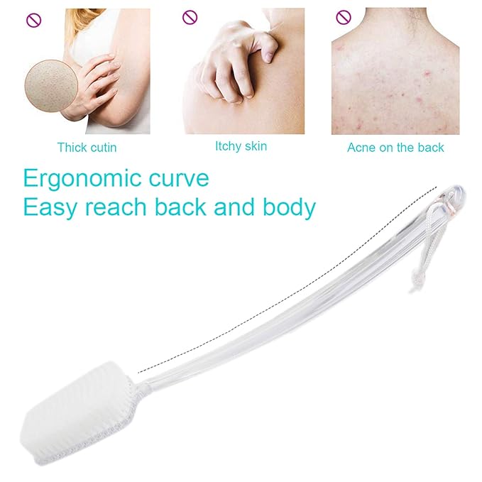 Bath Body Back Shower Brush with Curved Long Handle for Exfoliating Skin Improve Blood Circulation, Clear Back Scrubber Bath Wet or Dry Brushing Body Brush for Shower Women Men