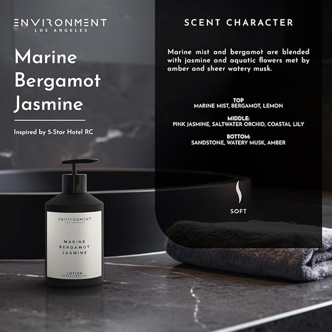 ENVIRONMENT Inspired by 5-Star Resort RC Lotion, 300ml Luxury Scented Lotion (Marine | Bergamot | Jasmine) Bathroom Luxury, Men & Women High-End Body Lotion, Hand Cream, Dry Skin Treatment