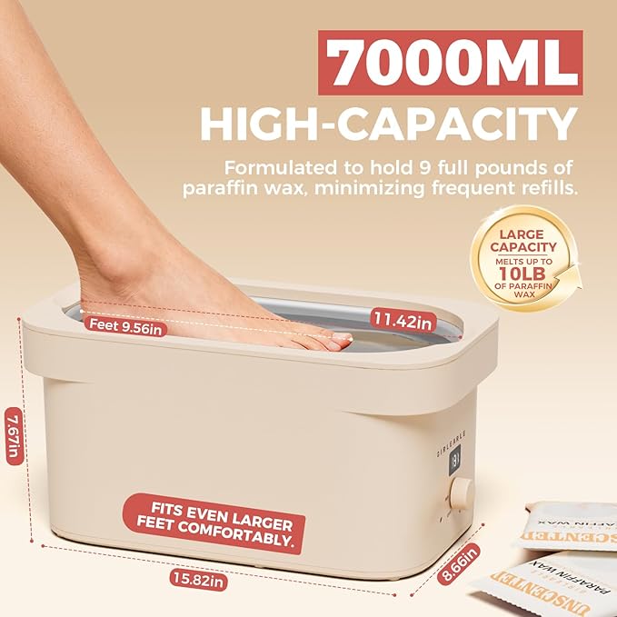 7000ml Paraffin Wax Machine for Hand and Feet, Hand Wax Paraffin Machine Bath with 4.4 lbs Scent-Free Paraffin Wax Refills for Hands, Feet, Elbows & Body to Relieve Stiff Muscles & Joints