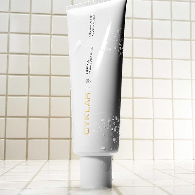 Cyklar Lactic Acid Foaming Body Polish – Exfoliating Body Wash with Chemical & Physical Smoothers – Includes Glycerin Hydration, Mandelic Acid & Volcanic Pumice. Fragrance-Free, 11 fl oz