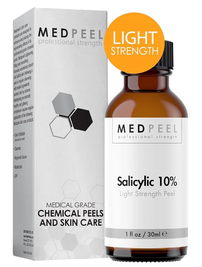 MedPeel Glycolic Acid Peel - Light Strength Chemical Peel Set - with Alpha & Beta Hydroxy Acid Face Peel for all Skin Tones - 10% Salicylic 30ml/1fl oz, 30% Glycolic