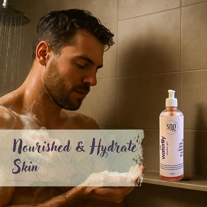 Lavender Body Wash for Women & Men 16.9 fl oz – Hydrating Shower Gel with Aloe Vera, Vitamin E, Niacinamide, Panthenol & Waterlily – Moisturizing, Paraben-Free, Cruelty-Free