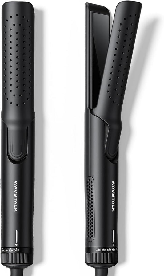 Wavytalk Airflow Styler Curling Iron, Cool Curl, 360° Cool Air Lock in Style for Lasting Curls, Reduces Damage, 2 in 1 Hair Straightener and Curler, 1.25 Inch, Anti-Scald for Short Long Hair