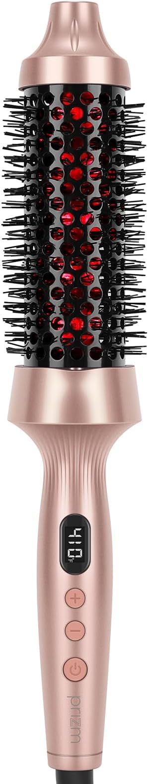 Infrared Thermal Brush Curling Brush for Blowout Look, Prizm 1.5 Inch Ionic Thermal Round Styler Tool Makes Hair Smoother Get Natural Curls, 4 Temps, 30s Fast Heating, Dual Voltage, Gold