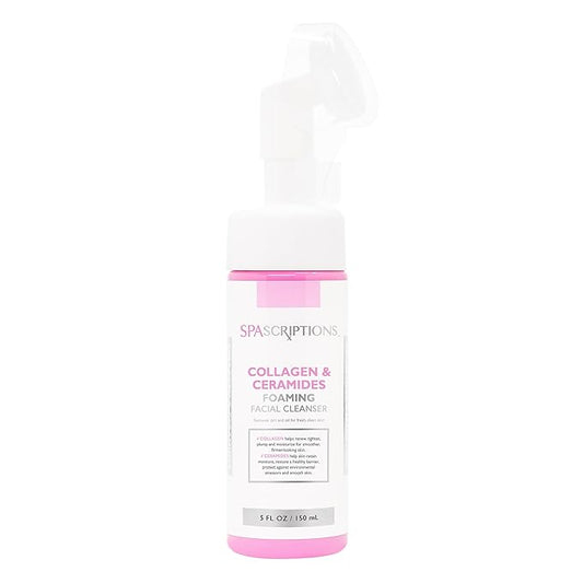 SpaScriptions Collagen & Ceramides Foaming Facial Cleanser, pH Balanced, Non Comedogenic, Paraben Free, For All Skin Types, 5 fl oz / 150 mL