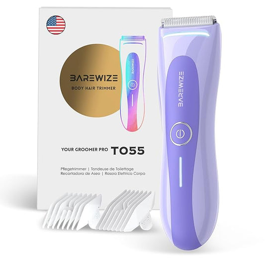 BAREWlZE Bikini Trimmer for Women, Pubic Hair Trimmer | LED Light, IPX7 Waterproof, USB-C Rechargeable, Replaceable Ceramic Blade | Electric Razors for Women, Electric Body Hair Shaver (Violet Haze)