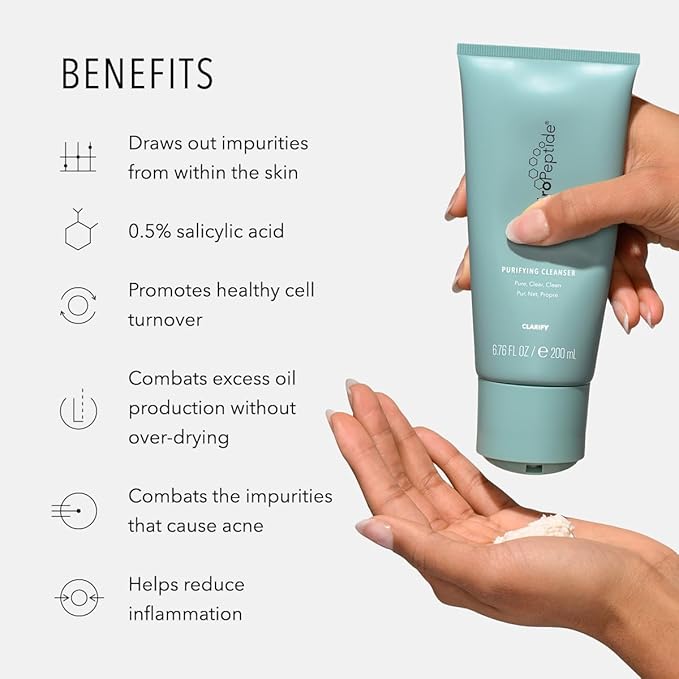 HydroPeptide Purifying Facial Cleanser, Pore-Perfecting Face Wash Absorbs & Balances Natural Oils, 6.76 Ounce