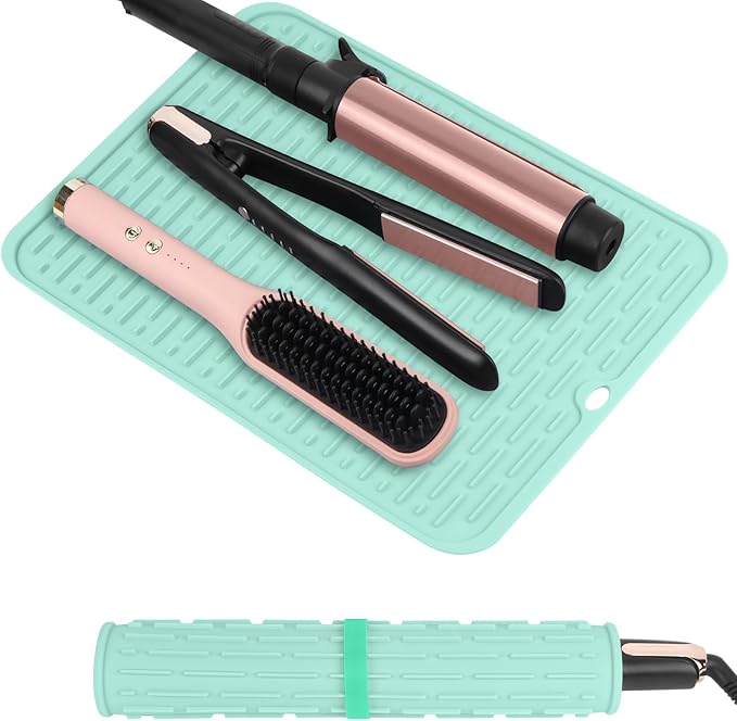 Oversize Silicone Heat Resistant Mat for Curling Irons, Flat Irons, Hair Straighteners and Hot Hair Styling Tools, Portable Hot Tools Cover Pad for Travel Vanity Salon(14.2" x 11.0")