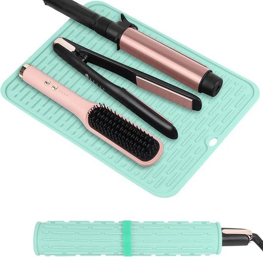 Oversize Silicone Heat Resistant Mat for Curling Irons, Flat Irons, Hair Straighteners and Hot Hair Styling Tools, Portable Hot Tools Cover Pad for Travel Vanity Salon(14.2" x 11.0")