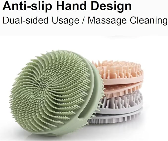 14.5inch Silicone Back Scrubber for Shower 2pcs（Blue）,Exfoliating Shower Brush,Double Sided for Exfoliating and Massage，Long Handle Back Scrubber for Men and Women. Includes 2 Hooks (Double Sided)