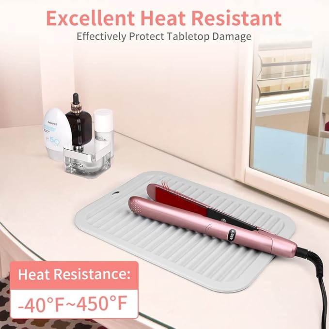 Large Silicone Heat Resistant Mat, Hot Tools Straightener Mat, Professional Heat Mat for Curling Iron, Flat Iron and Hair Styling Tools, Heat Resistant Mats for Countertop Vanity Mat Organizer (Black)