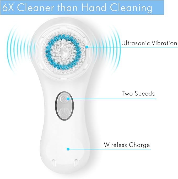 Microtree Electric Facial Cleansing Brush, Sonic Vibrating Rechargeable Face Scrubber Exfoliator, 2 Speeds for Gentle Clean, Face Brushes for Cleansing, Waterproof Face Wash Brush