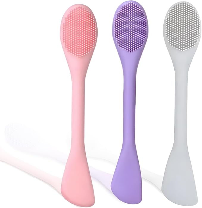 Silicone Facial Mask Applicator Face Masks Skincare Brush Facial Scrubber Double-Head Lotion Spatula Scoop for Makeup,Foundation,Cream,Lotion,Moisturizer,Gel,Peel,Mud Masks (Pink+Purple)