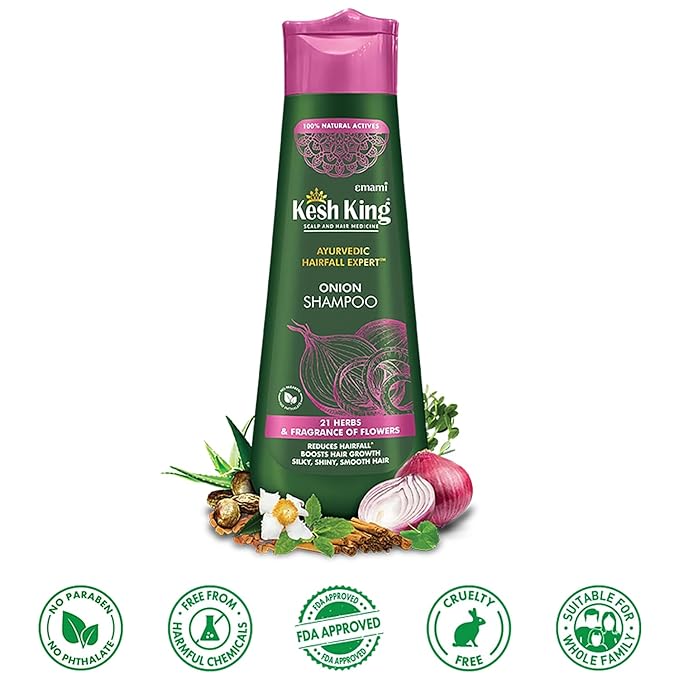 Kesh King Organic Onion Shampoo | Controls Hair Fall & Supports Hair Growth | Enriched with Curry Leaves & Herbal Extracts | Repairs Damage, Reduces Breakage & Adds Shine | 10.14 Fl Oz (300ml)