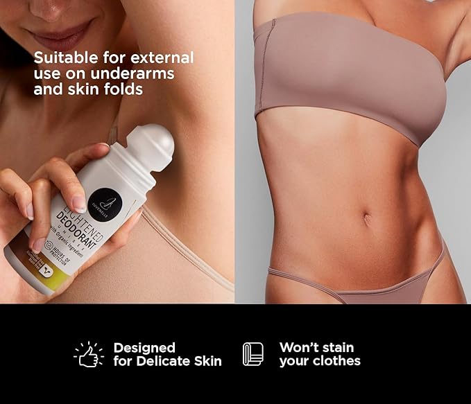 Lightened Natural Deodorant for Women & Men - Aluminum Free, Organic Ingredients, Skin-Brightening Formula - 24-Hour Odor Protection, Unisex, Alcohol-Free (75ml Roll-On)